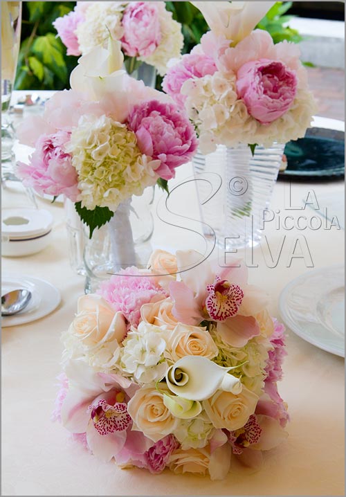 reception table arrangements with peonies