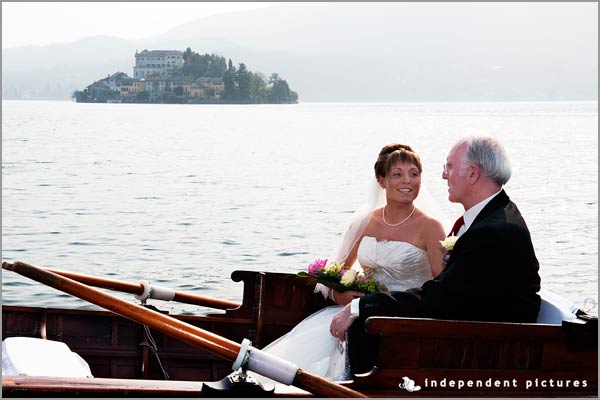 arrival of the bride by boat on Lake Orta Italy