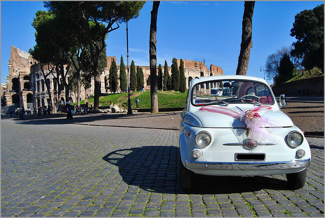 FIAT 500 classic car rental for wedding in Rome