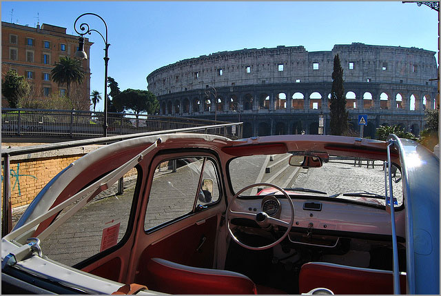 rent a Fiat 500 Cabrio for your wedding in Rome