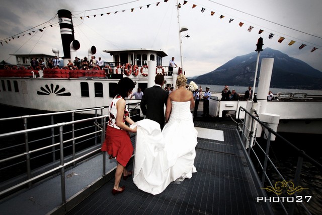Wedding party on a Lake Como vintage Steamboat
