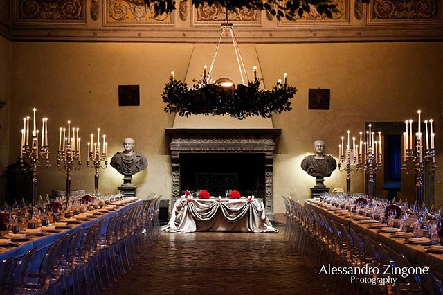wedding reception dinner at Odescalchi Castle in Bracciano