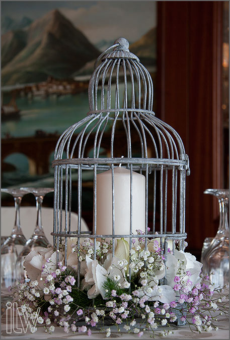 vintage bird cage centerpiece at Grand Hotel Dino by La Piccola Selva florist