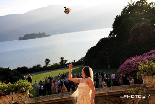  Sheila and Colman's wedding - April 2011 Sheila is throwing her bridal bouquet from the wonderful balcony of Villa Rusconi - photo by Photo27