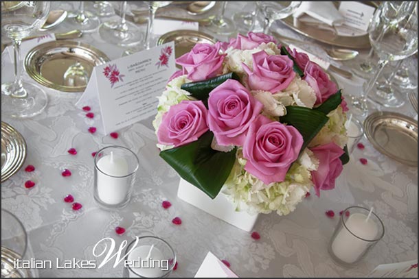 Lisa and Darren's wedding - August 2010 A classical centerpiece could be fine and elegant too, just like Lisa and Darren chose. Photo by Italian Lakes Wedding