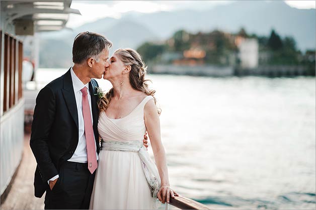 wedding reception on a vintage ferry boat on Lake Maggiore