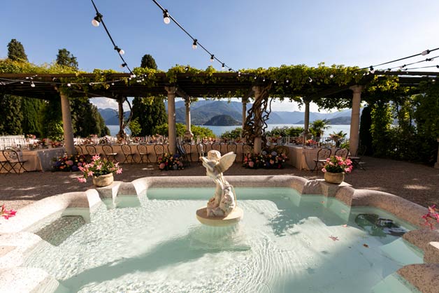 Wedding Reception under the pergola with Lake Como view