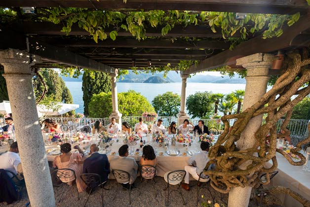 Wedding Reception under the pergola with Lake Como view