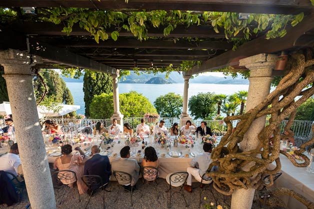 Wedding Reception under the pergola with Lake Como view