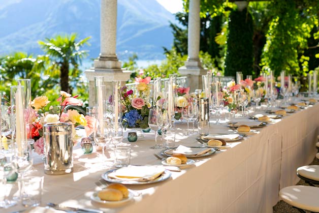 Wedding Reception under the pergola with Lake Como view