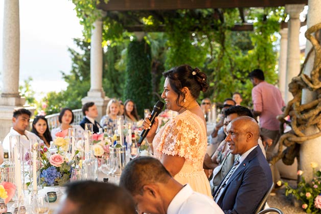 Wedding Reception under the pergola with Lake Como view