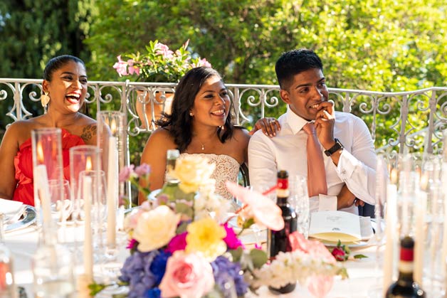 Wedding Reception under the pergola with Lake Como view