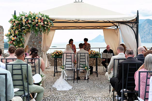 civil ceremony under a small gazebo